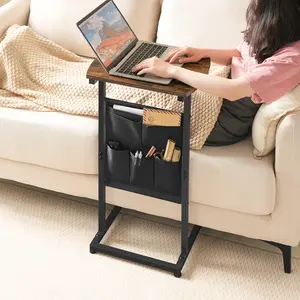 HOOBRO Set of 2 C Shaped Side Table, 28.3" Tall End Tables with Storage Bags, Couch Side Tables with Sturdy Frames, Slide Under Sofa Tables for Living Room, Bedroom, Rustic Brown and Black Desk, Minimalist Design