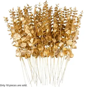 10pcs gold/black artificial eucalyptus leaves decorated with eucalyptus branches and jia ye 15-inch artificial eucalyptus stems used for vase wedding bouquet home Realistic Faux Plant