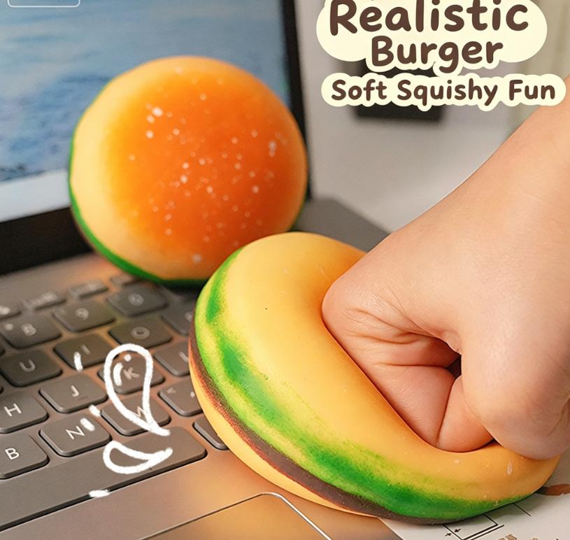 Hamburger Squishies - Moldable Non-Rebound Soft Squeeze Fidget Toy, Burger Squishy for Stress & Anxiety Relief