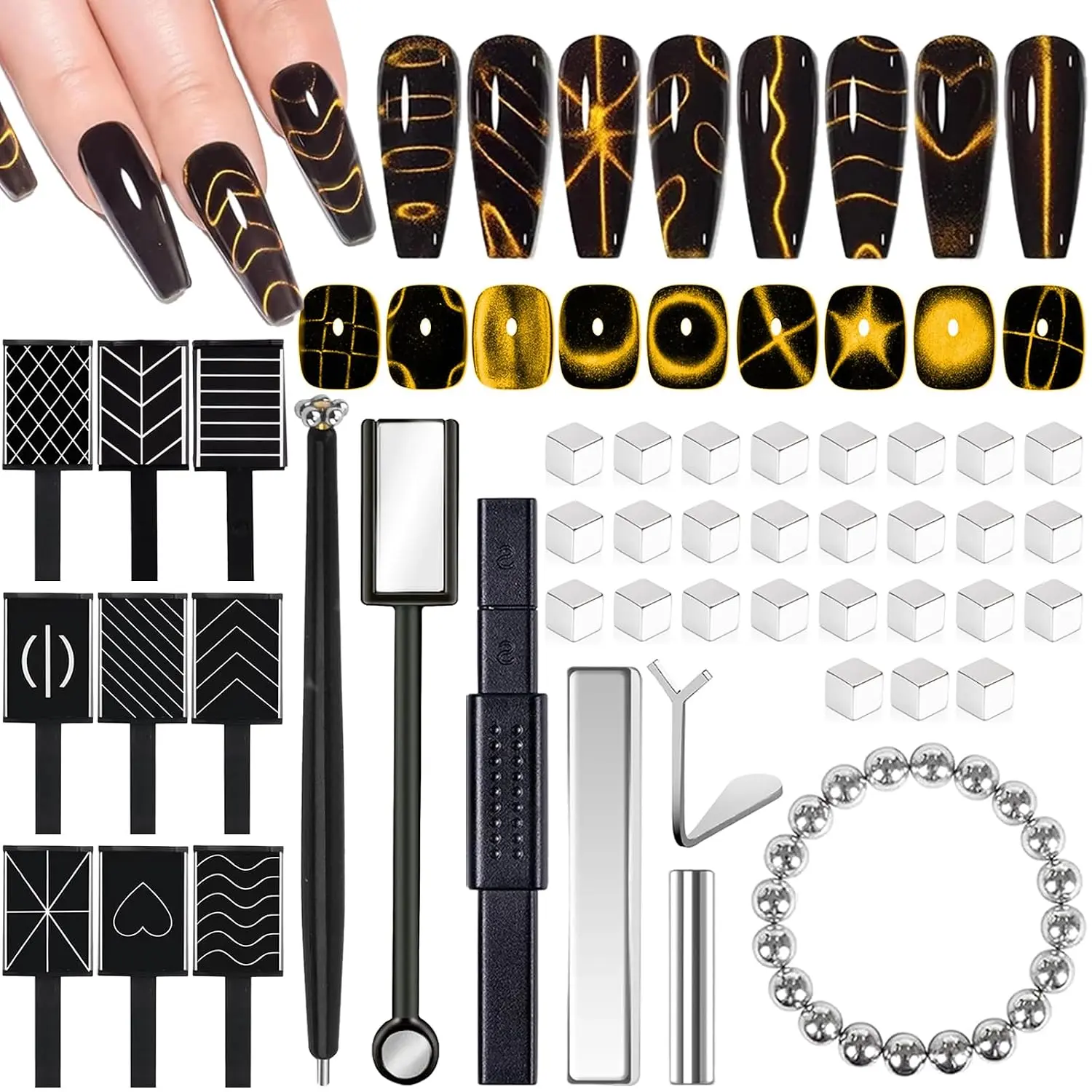 62PCS Nail Magnet Tool Set, Heart Magnets, Magnetic Wands & Beads for Gel Polish and DIY Nail Art