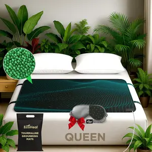 Luxury Tourmaline Grounding Mat for Bed with PU Leather, Silver-infused and Tourmaline Sleep Mask