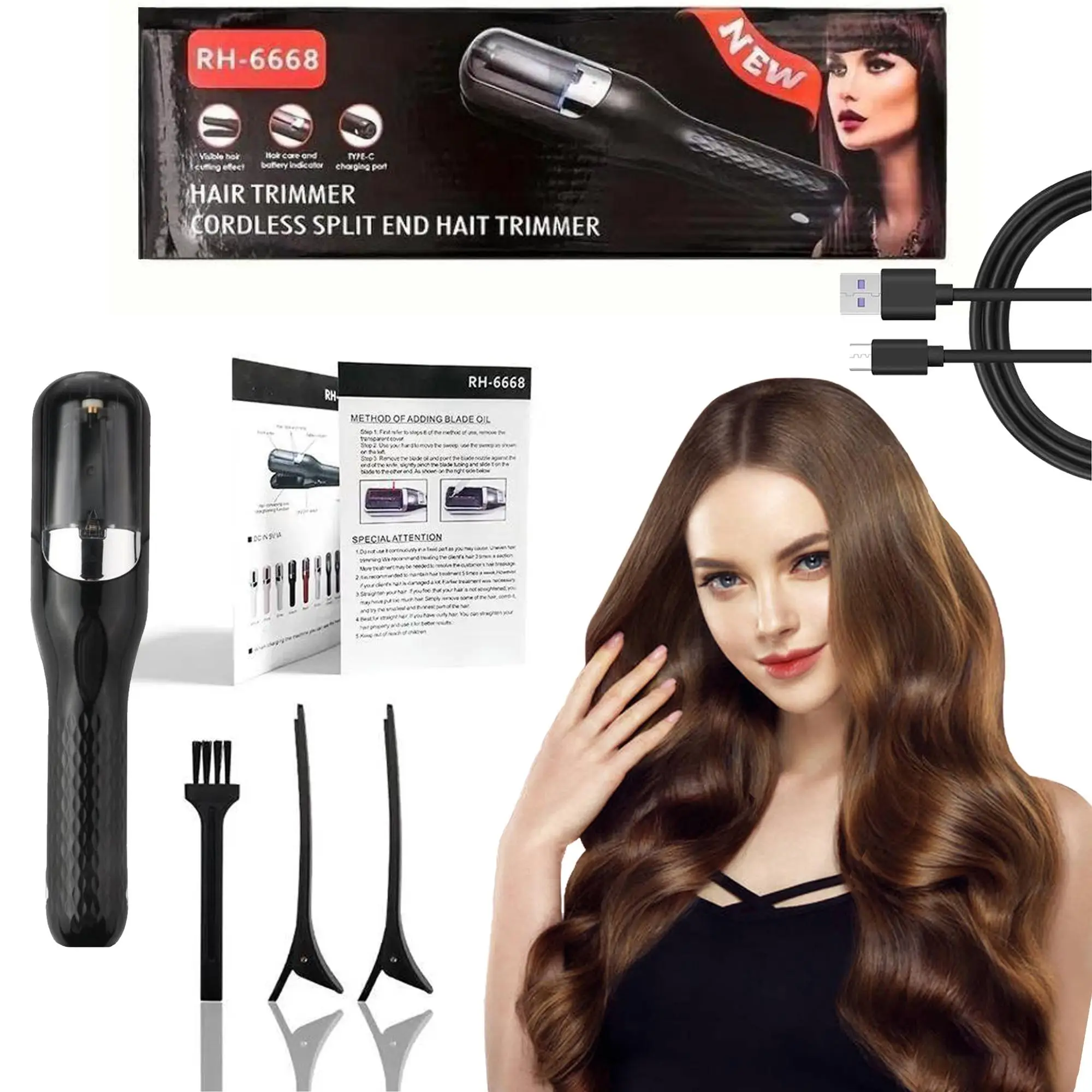 Automatic Electric Hair Clipper, Multifunctional Type-c Rechargeable Grooming Hair Split End Clipper, Split End Trimmer, Portable Wireless Hair Trimme