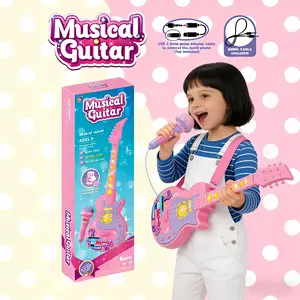 Kids Light Music Guitar Strap Microphone Toy 2-in-1 Karaoke Guitar with LED Lights & Mic Musical Toy for 3-8 Year Olds Boys Girls Birthday Durable Reusable TikTokhalloweencontest cognitive skill