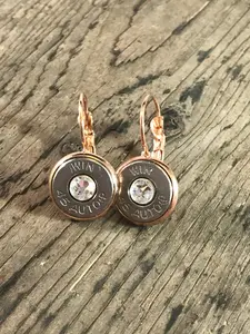 Rose gold lever back earrings with 45 Auto bullets