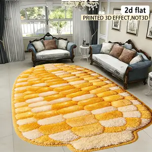2D flat, irregular carpet/rug with yellow checkered pile mat, machine washable carpet, easy to clean, slip-resistant, fashionable mats and carpets, suitable for living room, bedroom, kitchen, laundry room, spring/summer new arrivals