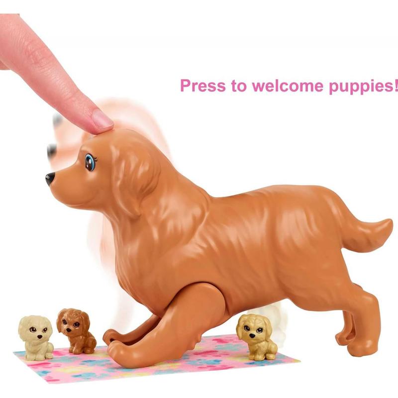 Barbie Doll & Pets Set, Blonde with Mommy Dog, 3 Newborn Puppies with Color-Change Feature & Pet Accessories