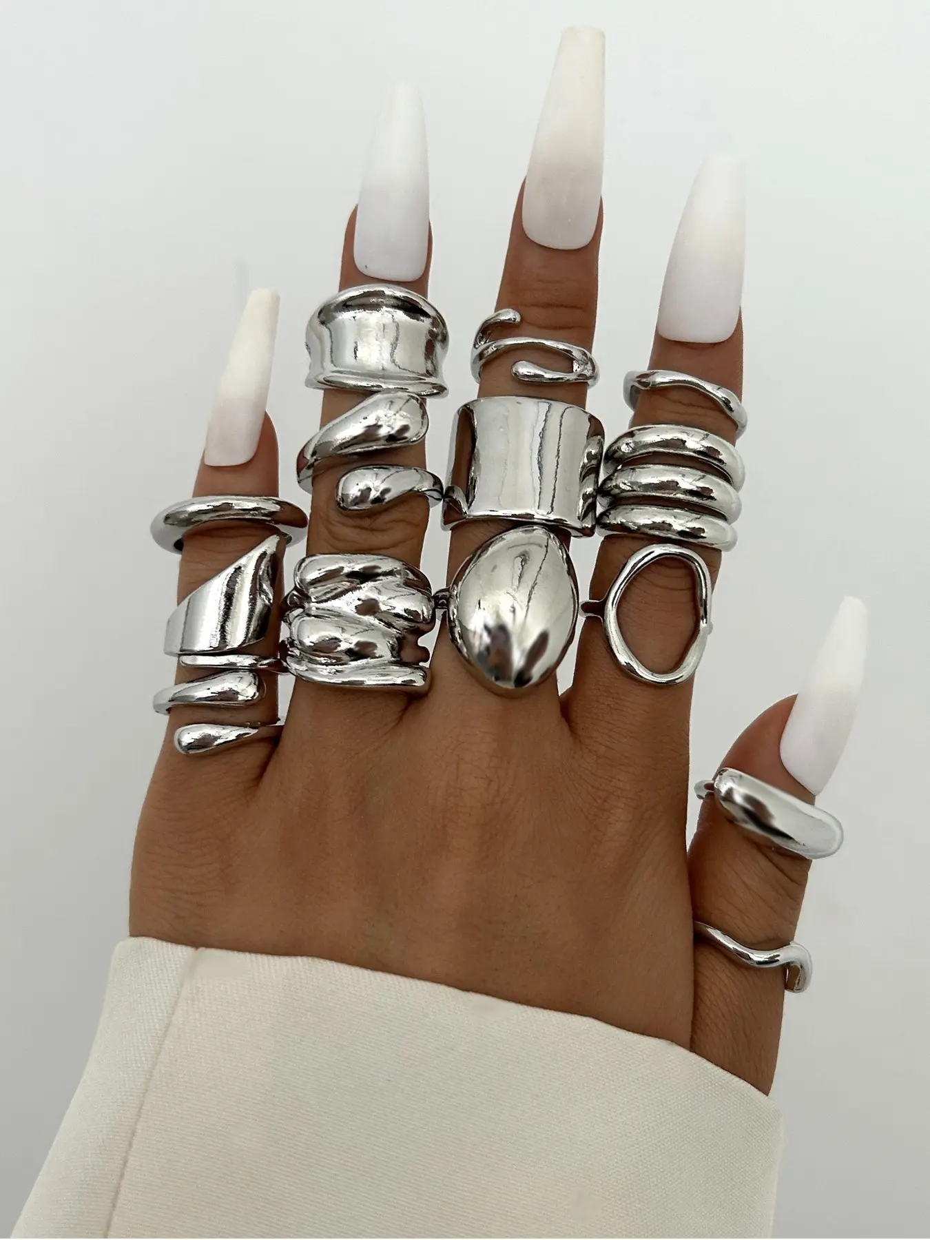 Elegant Silver Color Stackable Finger Rings Set for Women, 29pcs Statement Multi Ring, Punk Style Jewelry Collection, Geometric Design, Party Wedding Festival Wear, Stacking Rings