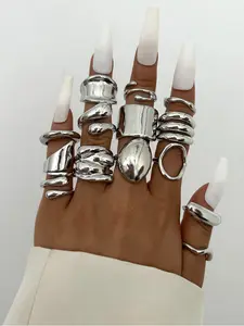 Elegant Silver Color Stackable Rings Set for Women, 29pcs Statement Multi Ring, Punk Style Jewelry Collection, Geometric Design, Party Wedding Festival Wear, Stacking Rings