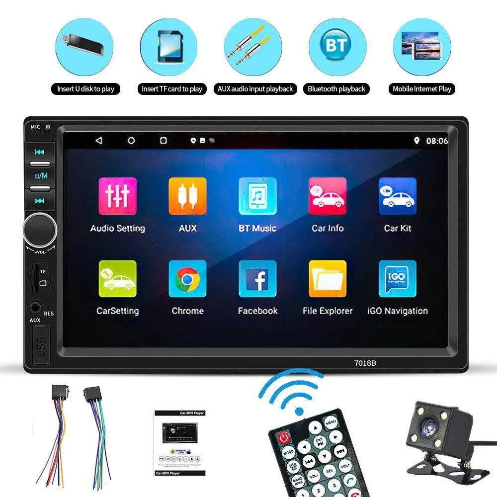 【BackToSchool】7 inch Car Stereo Double Din Radio Touchscreen with Backup Camera, Car Stereo HD Touch Screen Car Radio, Bluetooth Hands-Free Calling, FM TF AUX USB outdoorfun Car Video Players Android Car Player