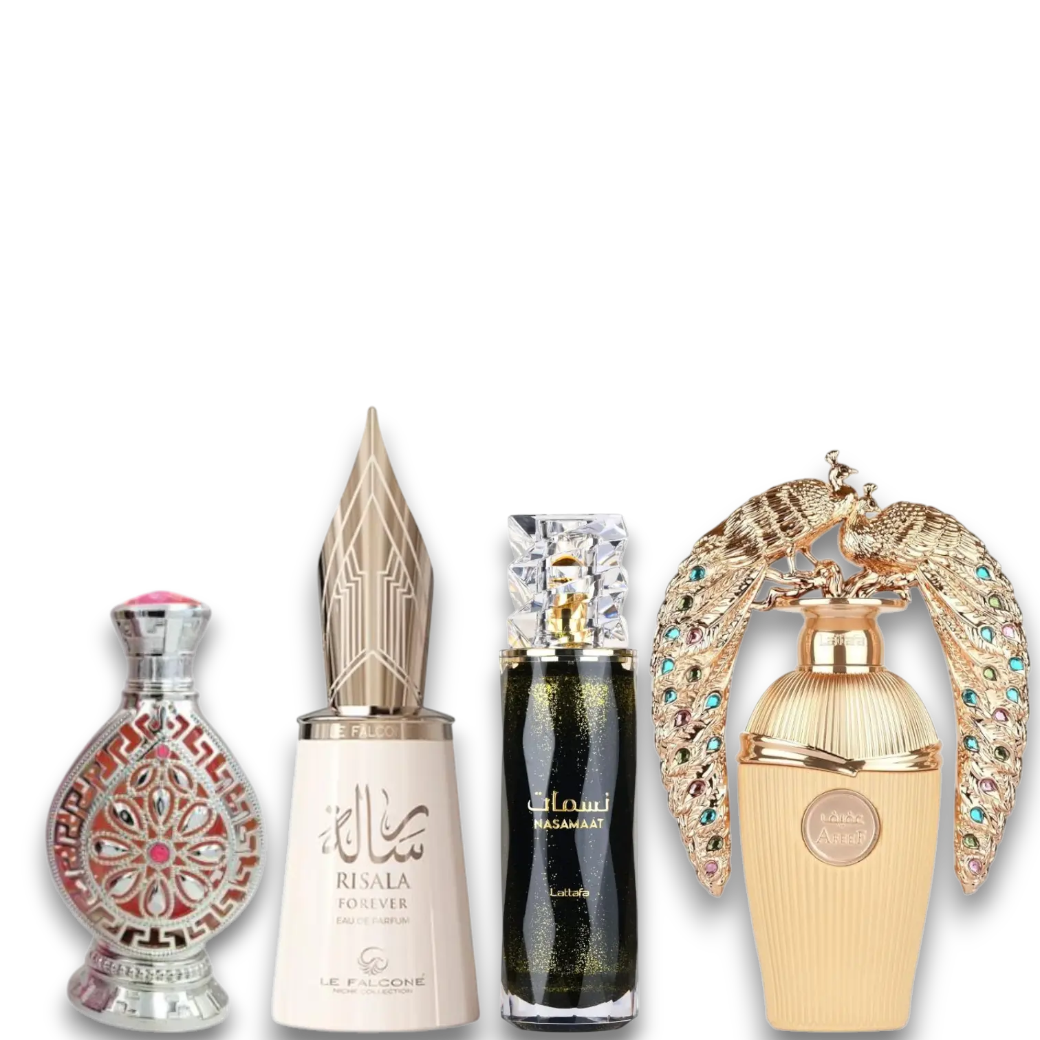 Oudlash Bundle | Zakat Itr Al Hareer | Le Falcone Risala Forever + Lattafa Nasamaat + Lattafa Afeef | Women's Fragrance | 100 Ml - 3.4 OZ | Eau De Parfum | Bergamot - Pink pepper & Peach