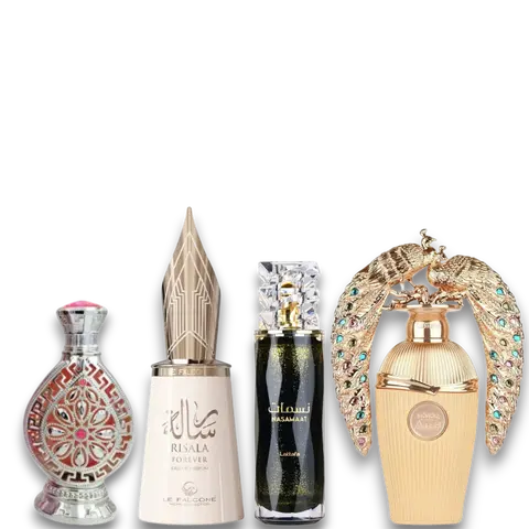 Oudlash Bundle | Zakat Itr Al Hareer | Le Falcone Risala Forever + Lattafa Nasamaat + Lattafa Afeef | Women's Fragrance | 100 Ml - 3.4 OZ | Eau De Parfum | Bergamot - Pink pepper & Peach