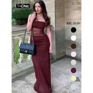 Women’s patchwork floral lace tie-back sleeveless cami dress — an elegant, fashionable long dress for parties, clubs, dating, and evening wear; a women’s summer dress.