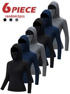 6-piece set of men’s and women’s four-season hooded sweatshirts with high elasticity, breathability, moisture-wicking properties, compression underwear, ideal for outdoor fitness activities like running, workouts, and stylish, quick-drying T-shirts.