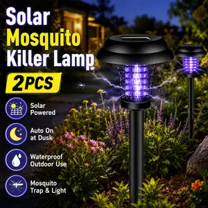 2 Pcs Solar Bug Zapper with Ground Stake Outdoor Waterproof Garden Light Style, Mosquito Killer Lamp with Solar Power, Auto Night Lighting and Cordless Design,Moth Gnat Fly Zapper, for Backyard, Patio, Garden, Lawn, Pathway, Camping and Evening Use