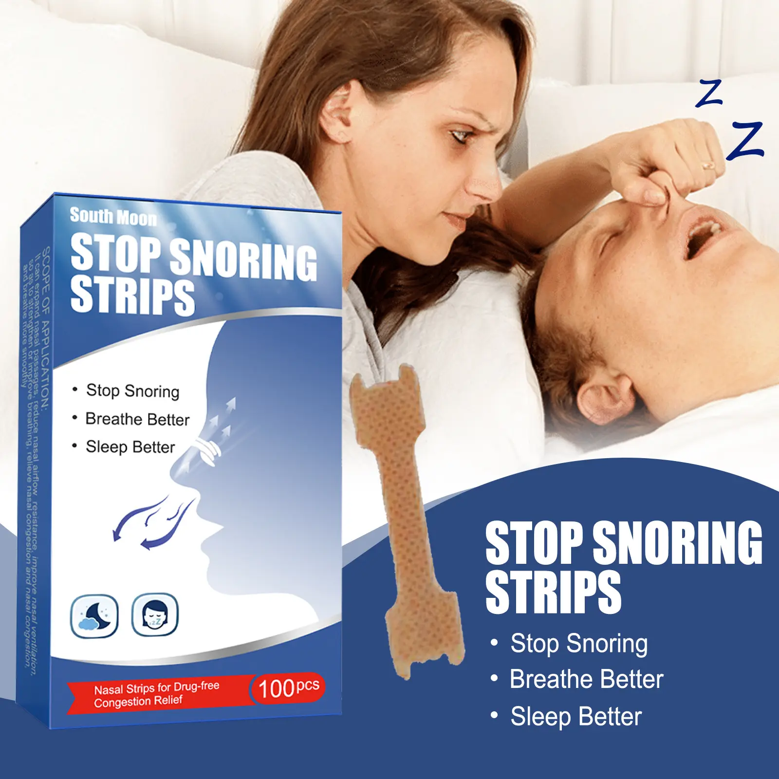 South Moon Anti Snoring Ventilation Nasal Patch Correction for Open Mouth Breathing and Anti Snoring Physical Expansion Nasal Patch