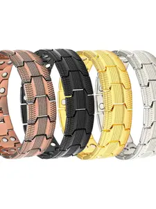 Cross border hot selling antique red copper bracelet with intricately carved lines, vintage fashion, three rows of fully magnetized couple accessories wholesale