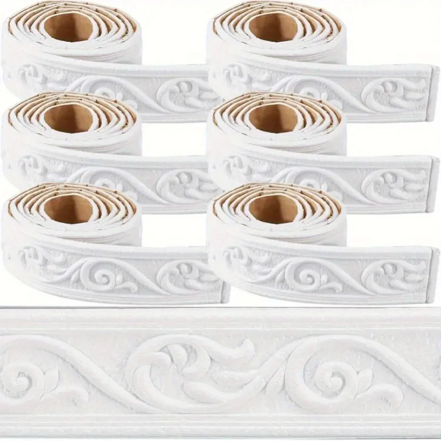6 Rolls of Crown Decoration Strips, 3d Flexible Foam Wall Decor, 532 X 3 Inches Peel and Stick Self-adhesive Baseboard, Decorative Wallpaper Trim, Retro Style Wall Edge Decoration, Suitable for Diy Hotel Decoration, Plastic Material