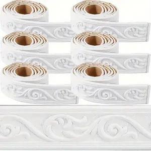 6 Rolls of Crown Decoration Strips, 3d Flexible Foam Wall Decor, 532 X 3 Inches Peel and Stick Self-adhesive Baseboard, Decorative Wallpaper Trim, Retro Style Wall Edge Decoration, Suitable for Diy Hotel Decoration, Plastic Material