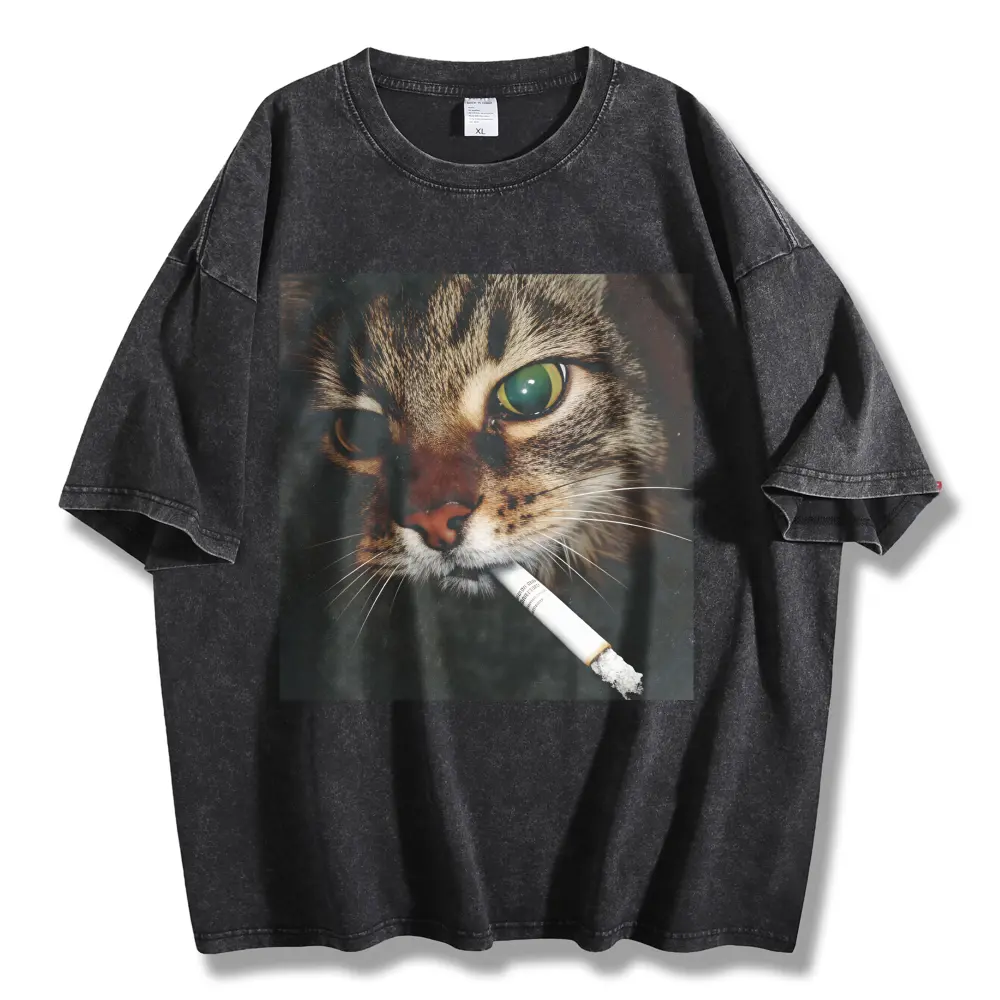 smoking cat T-shirt, cotton cat funny T-shirt, Retro Funny Vintage Tee, Unisex Meme Cringe Funny Dumb Shirt, FUNNY CUTE shirts for women