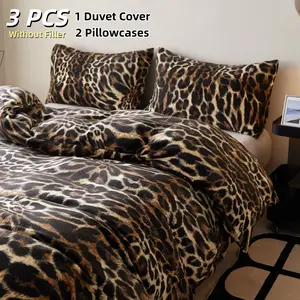 3-Piece Leopard Print Bedding Set with Duvet Cover and Two Pillowcases, Soft Milk Velvet Comfortable Design for Dorm and Bedroom, Easy Care