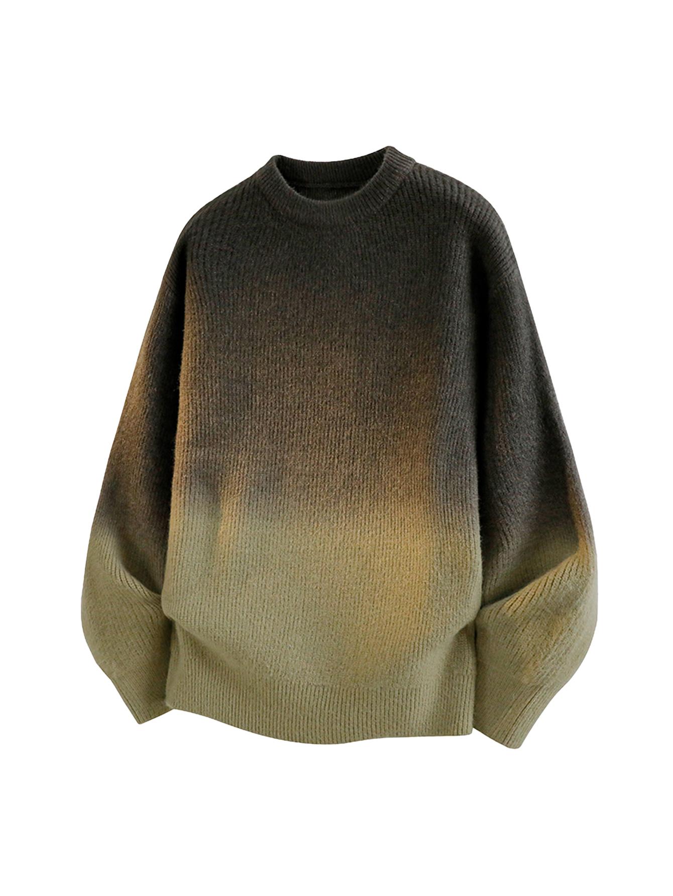 CCCMAI Gradient Crewneck Knitwear for Men Japanese Korean Style Retro High-Quality Elastic Sweater Loose Smart Casual Crewneck Sweater Menswear Pullover Tops Long Sleeve