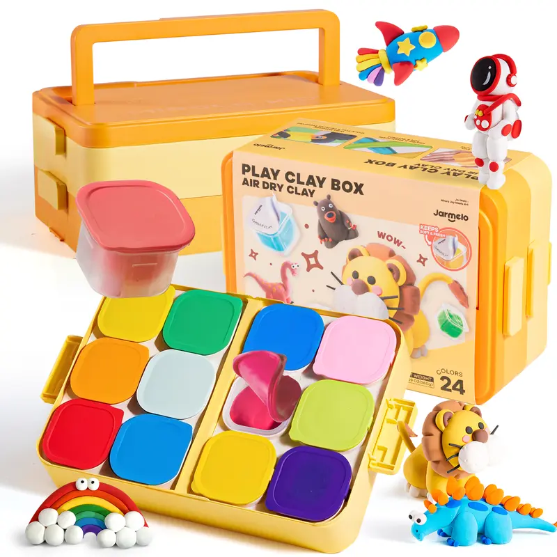 Jar Melo Soft & Moldable Air Dry Clay Kit for Kids - Art Kits with Storage Box, Sculpting Tools, DIY Molding Clay, Kids Toys for Crafts Gift, Fidget Sensory toys,gift for kids