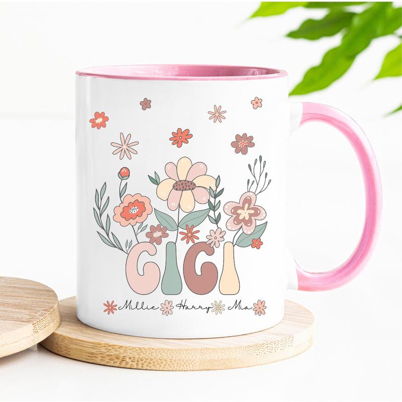 Personalized Gigi Mug With Grandkids Names Custom Gigi Mug New Gigi Gift Great Gigi Gift Gigi Christmas Birthday Gigi Floral Name Mug