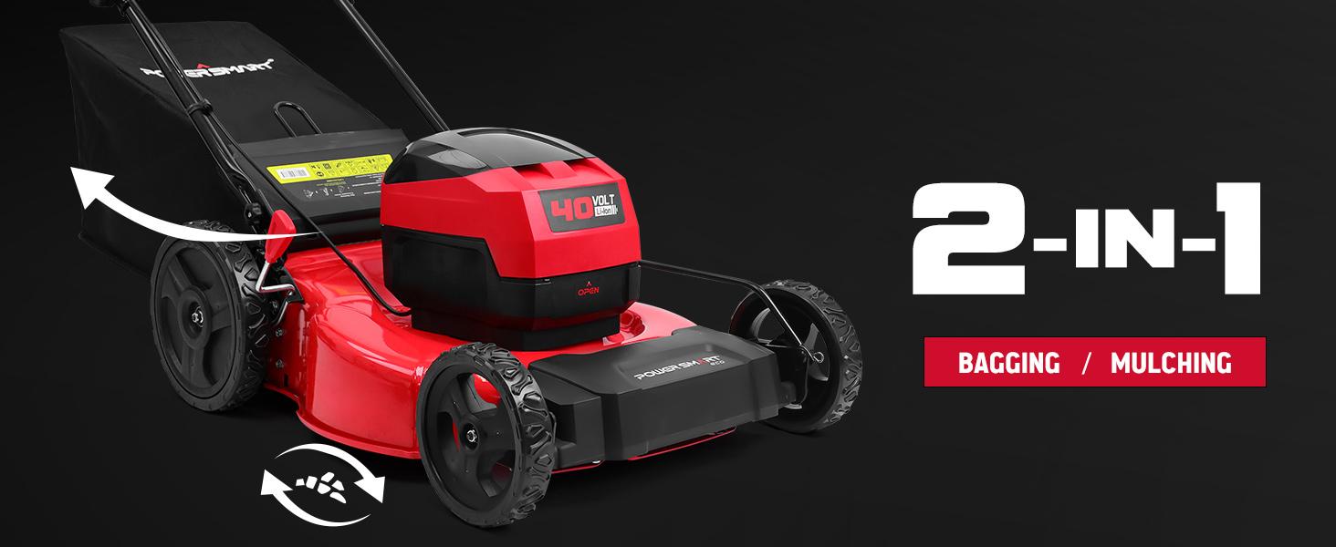 PowerSmart 40V 21" Cordless Push Lawn Mower with 2 x 4.0ah Batteries and Charger, up to 1/4 Acre (MB2400B)