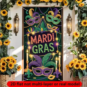 2D Flat - 2D Door Banner 1pc 2D Flat Mardi Gras Door Banner | Polyester, 35.4in * 70.8in, Perfect for Weddings, Birthdays, Seasonal Porch Decorations, Multi-Purpose Use