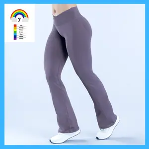 Designer dupe Vision Flares Seamless design Crossover V-shape ribbed waistband Low-mid rise Invisible scrunch Subtle glute contour Sculpting highlights Supportive yet soft material Flared leg