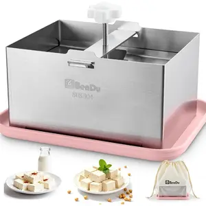 Tofu Press Stainless Steel, Paneer Maker with Tofu Press Cloth and Drip Tray, Improves Tofu Flavor and Texture, for Homemade Tofu, Paneer Press and Cheese Press, Multi-Functional Kitchen Tool（Pink）