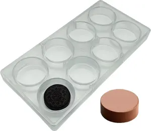 Polycarbonate DIY Tool Round Plain Cookie  Mold For Oreo Making Deep Filled Chocolates Mould, 8 Cavity Clear Plastic Cylinder Candy Making Mold Compatible with Oreos