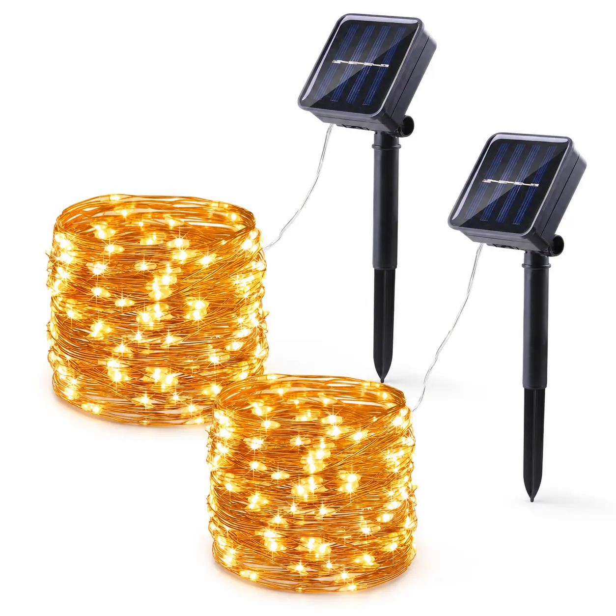 Solar Fairy Lights Outdoor, 2 Pack Total 66ft 200 LED Warm Solar String Lights Waterproof 8 Modes Twinkle Lights for Outdoor Patio Garden Tree Garden Christmas Party Wedding Decor