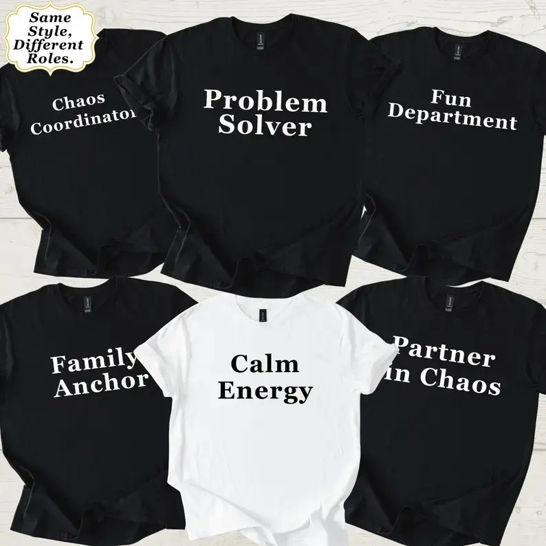 Matching But Different Family Shirts, Minimal Family Tee Set, Modern Matching Family Outfit, Personalized Family T Shirts