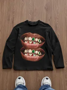 Men's Long Sleeve Slim-Fit Knit T-Shirt, Casual Fashion Tee with Fun Graphic Print, All-Season Wearable Top for Daily Use & Gifts Knitwear