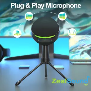 ZealSound RGB Planet Design Microphone for iPhone/PC,Mic for Phone,ASMR,Gaming,Noise Cancel Microphones with Touch Mute/Echo/Volume Gain,Real Time Monitor,Podcast,Zoom YouTube Discord Twitch Video