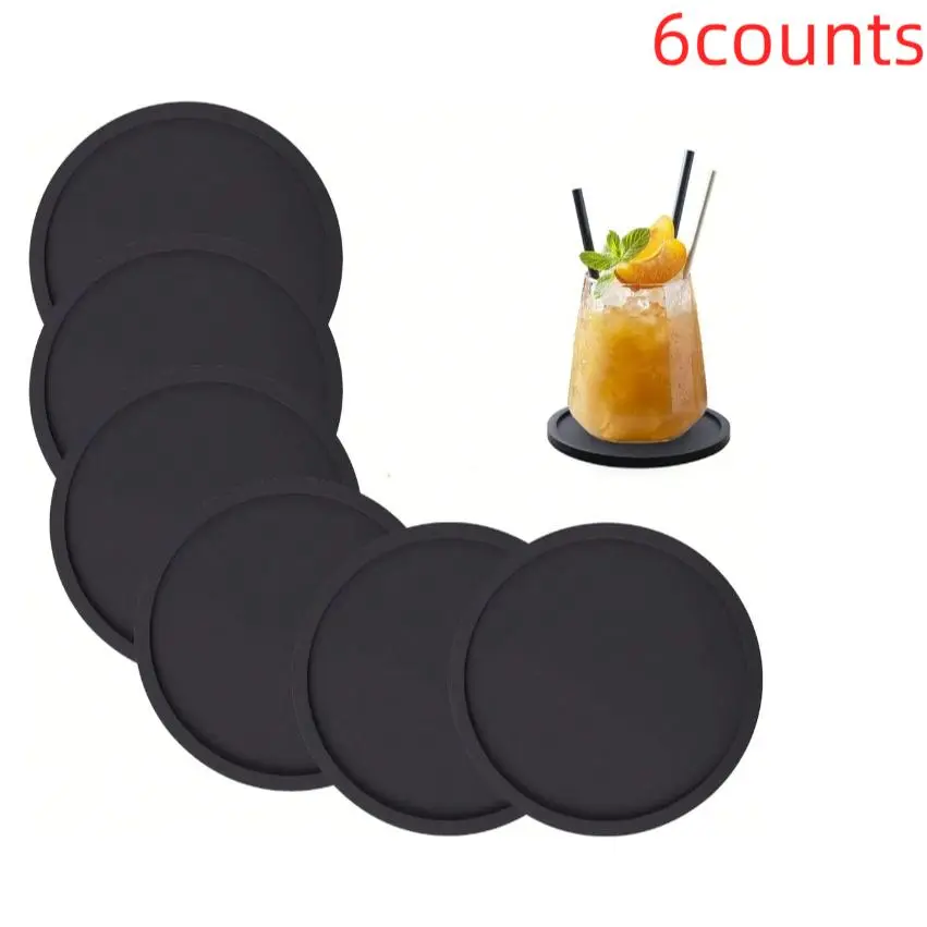 Round Silicone Coaster Set, 6 Counts Heat Resistant Non-slip Cup Mat, Solid Color Reusable Cup Mat for Home Kitchen Dining Room Tableware, Kitchen Coasters, Coasters for Drinks