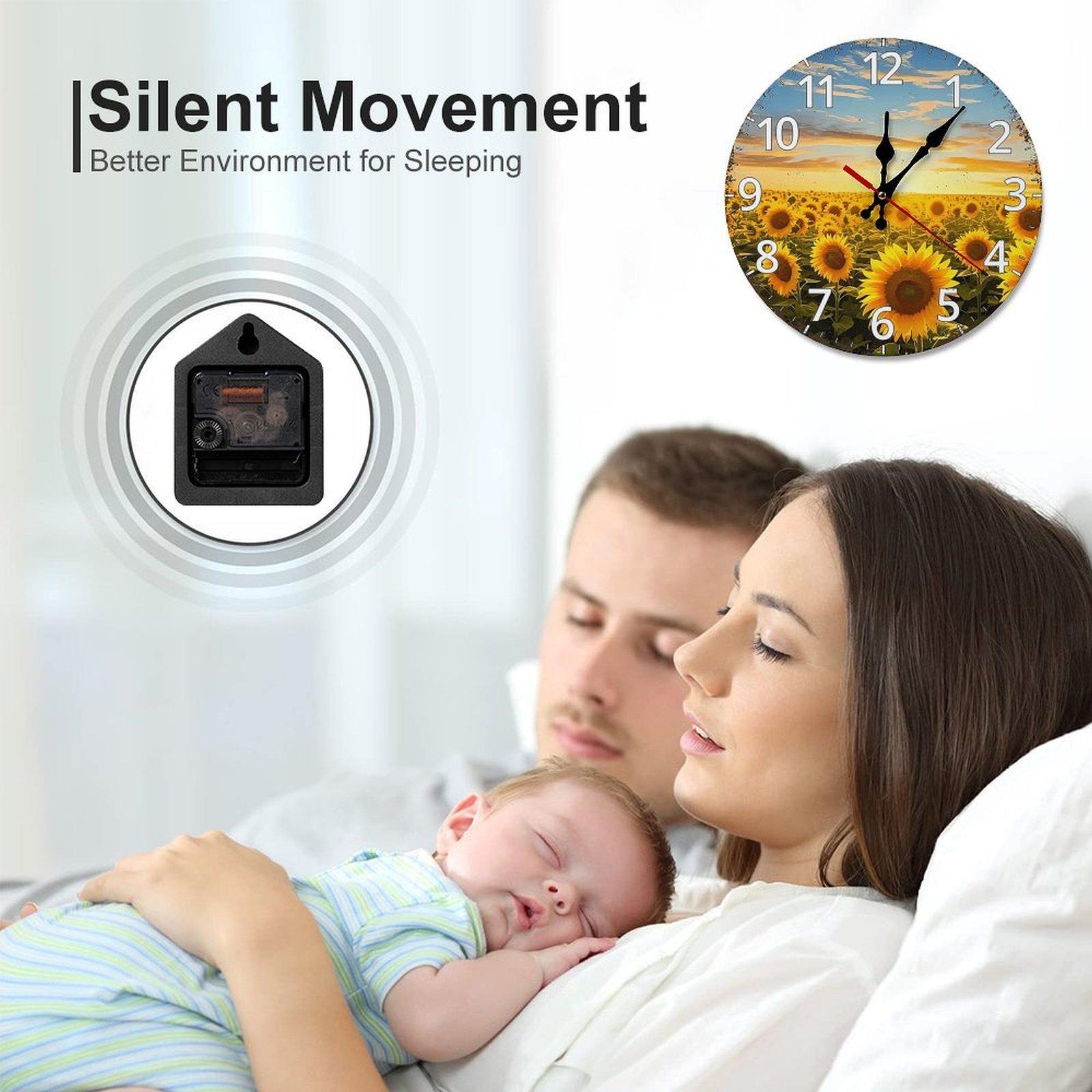 12 Inch Sunflower Field Sunset Wooden Wall Clock | Silent Non-Ticking Rustic Farmhouse Decor, Nail Included, No Battery Included, Perfect for Living Room, Kitchen, Sunroom 12 Inch Sunflower Field Sunset Wooden Wall Clock | Silent Non-Ticking Rustic Farmhouse Decor, Nail Included, No Battery Included, Perfect for Living Room, Kitchen, Sunroom