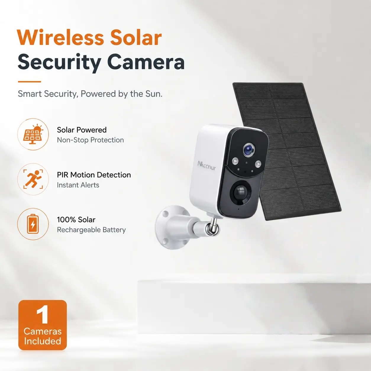 NKCCNUR 1/2 pcs Wireless Outdoor Solar/Battery Powered Security Camera, 2.5K HD, with Real-time Alerts, Human Detection, Color Night Vision, Two-way Audio, and IP66 Waterproof Rating.