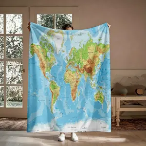 World Map Flannel Throw Blanket, Blue Ocean Green Land Geography Pattern Soft Warm Cozy Nap Blanket for Couch Bed Sofa, Educational Travel Gift for Him Her Explorer, Birthday Christmas Holiday Housewarming Gift