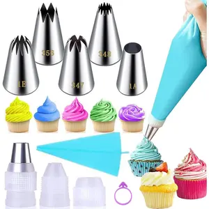 Large Piping Tips Set, Stainless Steel Cake Decorating Tips, Large Pastry Tips and Piping Bags, Frosting Icing Tips for Cupcakes, Cake, Cookie