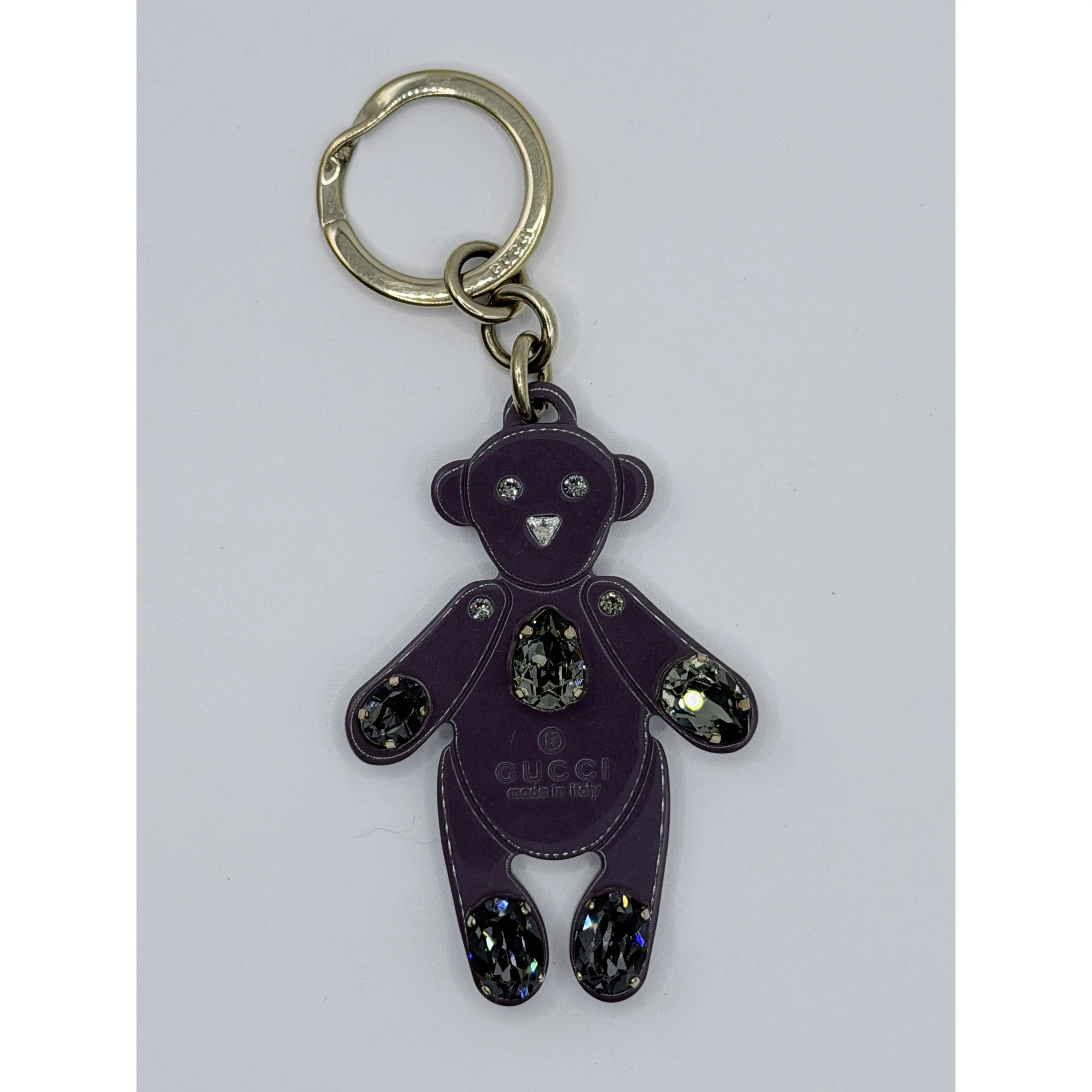 Pre-owned GUCCI plexiglass Small Leather Goods Swarovski Crystal Embellished Teddy Bear Keychain Bag Charm Purple JD871GG