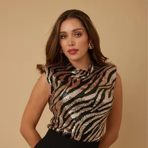 Daniela Zebra Print Sequins Bodysuit