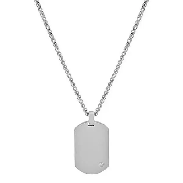 Geoffrey Beene Men's Stainless Steel CZ Dog Tag Pendant Necklace Geoffrey Beene Men's Stainless Steel CZ Dog Tag Pendant Necklace