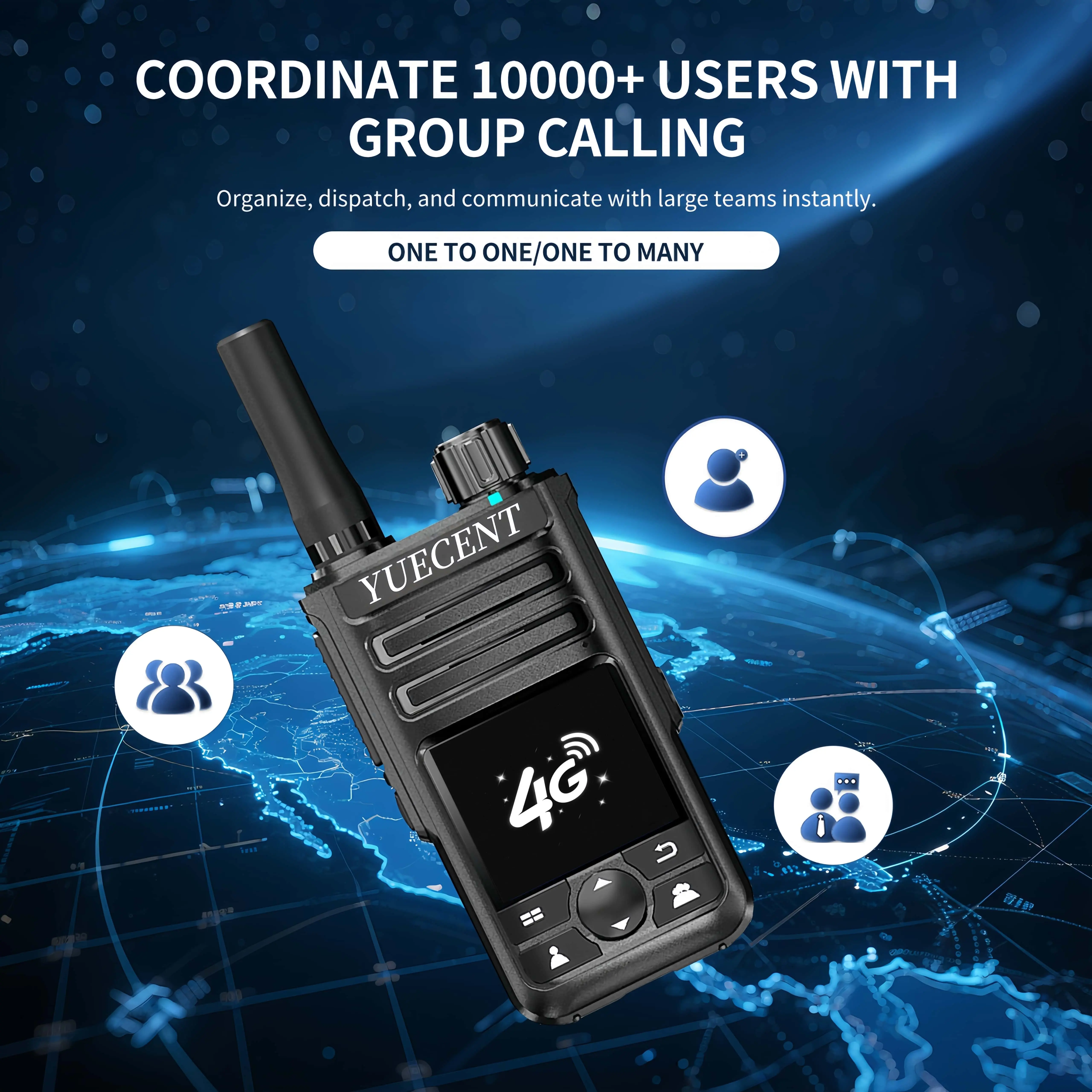YUECENTI9 Global POC 4G 2-Way Radio Walkie Talkie - 5000 km Long-Range, 2500mAh Battery, Clear Audio, 1-Year Valid SIM Card Included, Ideal for Hiking, Camping