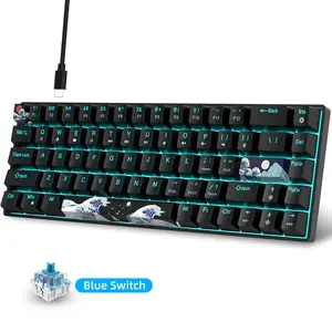 HXSJ Ultra-compact 60% Gaming Mechanical Keyboard, 68 Keys with Blue Switch, Anti-ghosting Keyboard with Backlit, Lighted Mechanical Keyboard for PC and Laptop Gamers