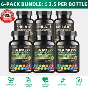 Wild Organic Sea Moss and Shilajit Bundle - 8000mg Sea Moss, 10000mg Shilajit, Ashwagandha 2000mg, Ginseng, Vitamin C, Vitamin D3, Black Seed Oil - 2 Bottles of 60 Capsules Each beneficios  ashwagandha