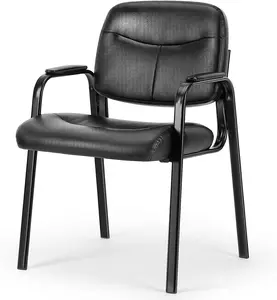 Waiting Room Chair Reception Chair Office Guest Chair, Conference Room Chair Lobby Chair with Padded Arms, Desk Chair No Wheels Leather Office Chair