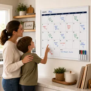 36"x48" Undated Large Wall Dry Erase Calendar, Stain-Free Laminated Surface Monthly Planner Whiteboard, Premium Adhesive Included, Reusable for  Office home decor perfect