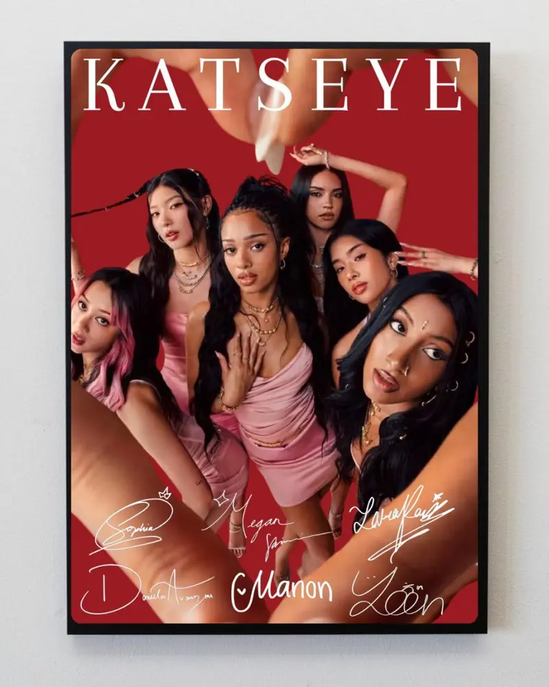 Katseye Signatures Poster, Pop Girl Group Autograph Style Wall Art 